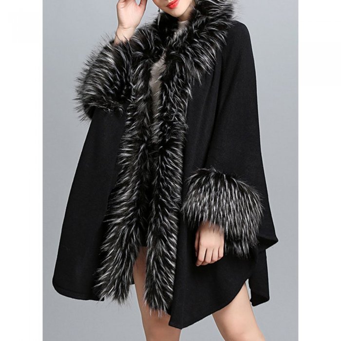 Elegant Knitting Faux Fur Patchwork Irregular Women Cloak Coats