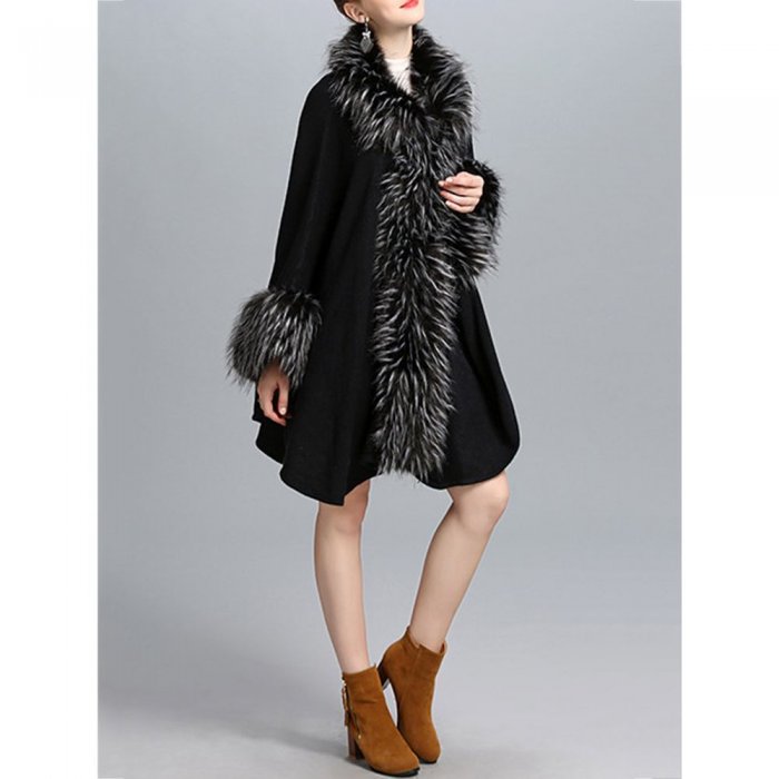 Elegant Knitting Faux Fur Patchwork Irregular Women Cloak Coats