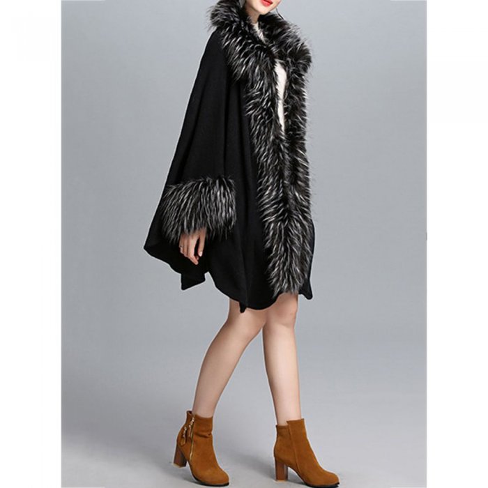 Elegant Knitting Faux Fur Patchwork Irregular Women Cloak Coats