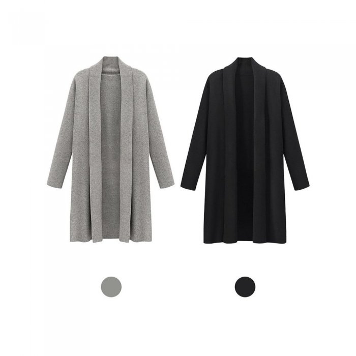 Knit Casual Solid Color Long Coat