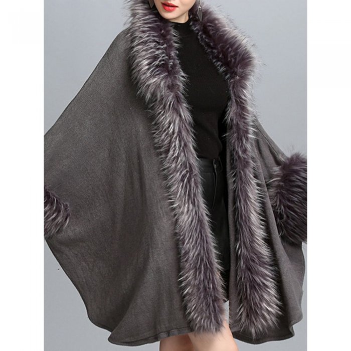 Elegant Knitting Faux Fur Patchwork Irregular Women Cloak Coats