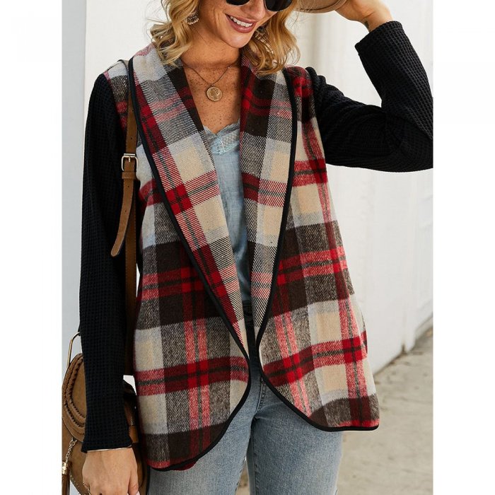 Plaid Patchwork Irregular Long Sleeve Jacket For Women