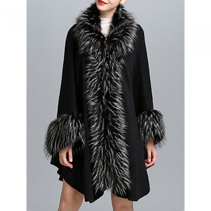 Elegant Knitting Faux Fur Patchwork Irregular Women Cloak Coats