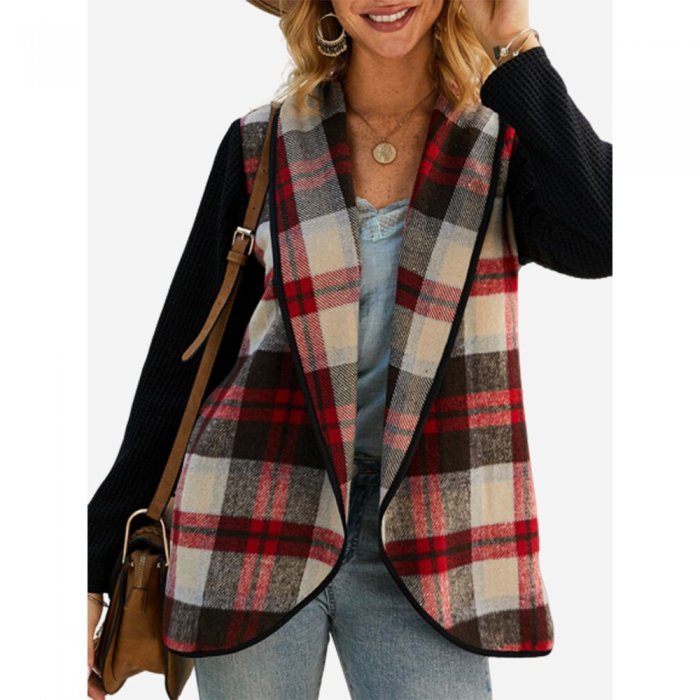 Plaid Patchwork Irregular Long Sleeve Jacket For Women