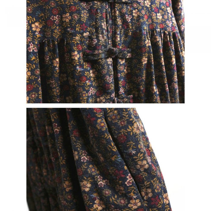 Vintage Casual Women Floral Hooded Overcoat