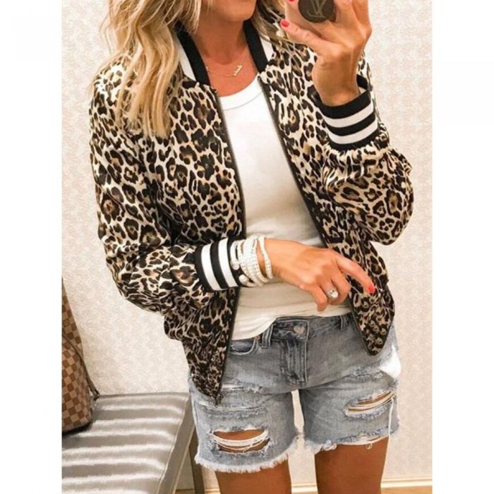 Printed Floral O-neck Zipper Fashion Thin Short Coat