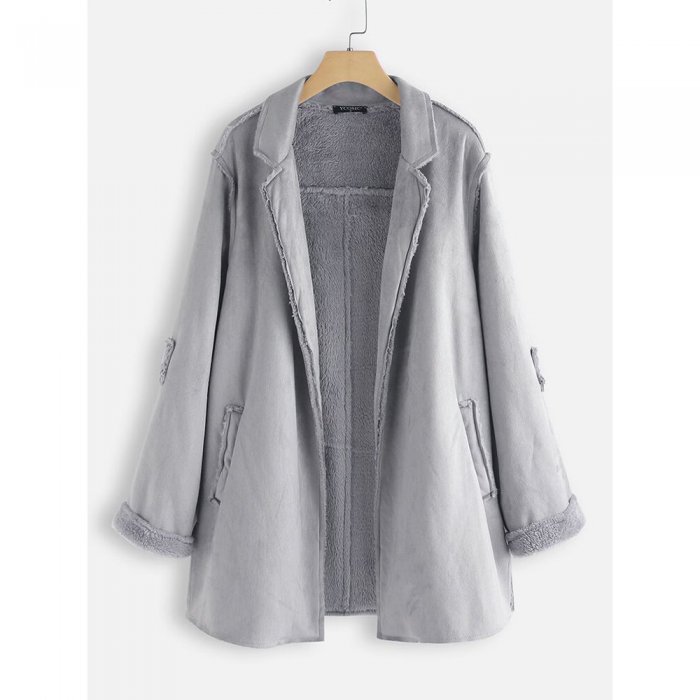 Suede Solid Color Thick Long Sleeve Coat For Women