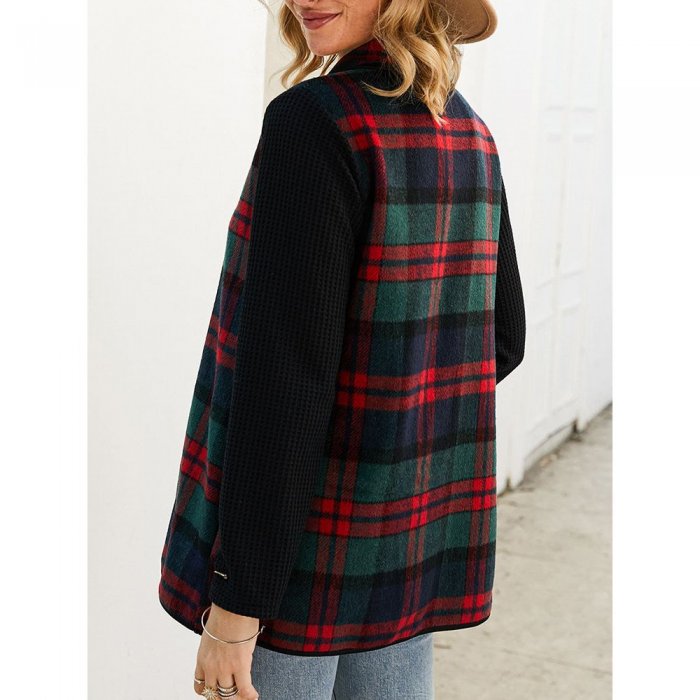 Plaid Patchwork Irregular Long Sleeve Jacket For Women