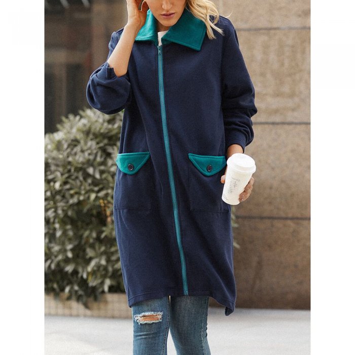 Patched Contrast Color Fleece Vintage Coat For Women